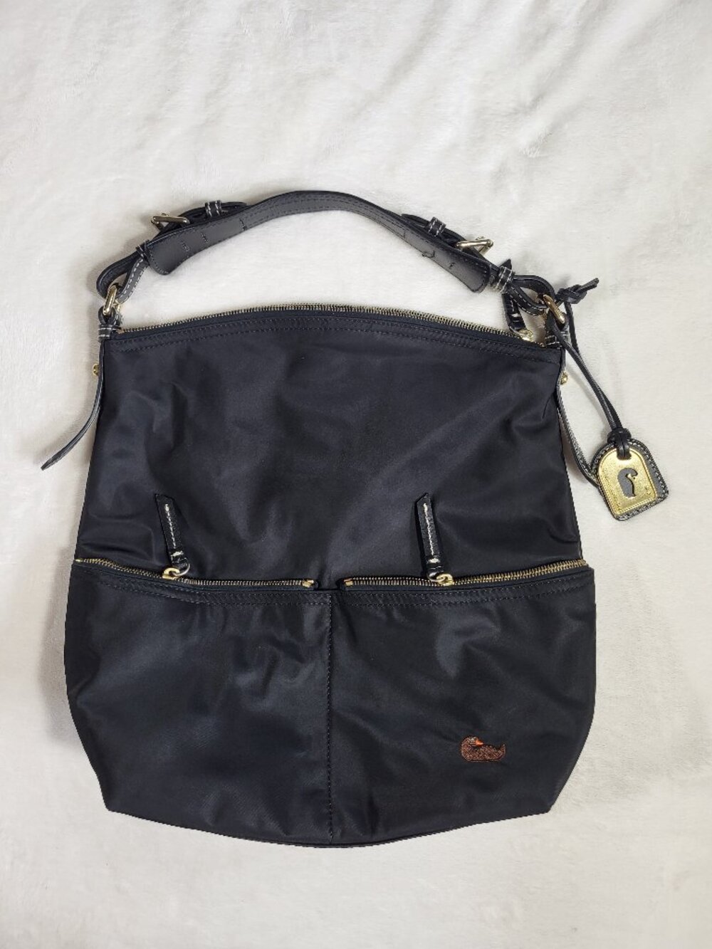 Vintage Dooney & Bourke Black Nylon Bag with Leather Strap Trim